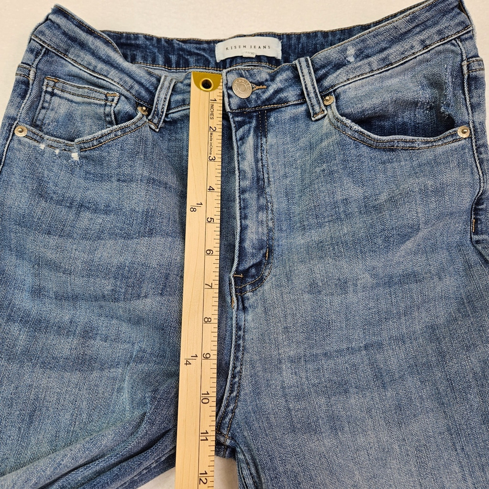 Risen High Rise Crop Wide Fray Hem Jeans Women's 11/30 Blue Denim - Picture 6 of 14